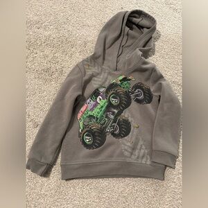 Kids Gray Hoodie with Monster Truck Design